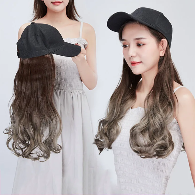 Wig female long curly hair big wave hat with wig one female summer fashion natural cap