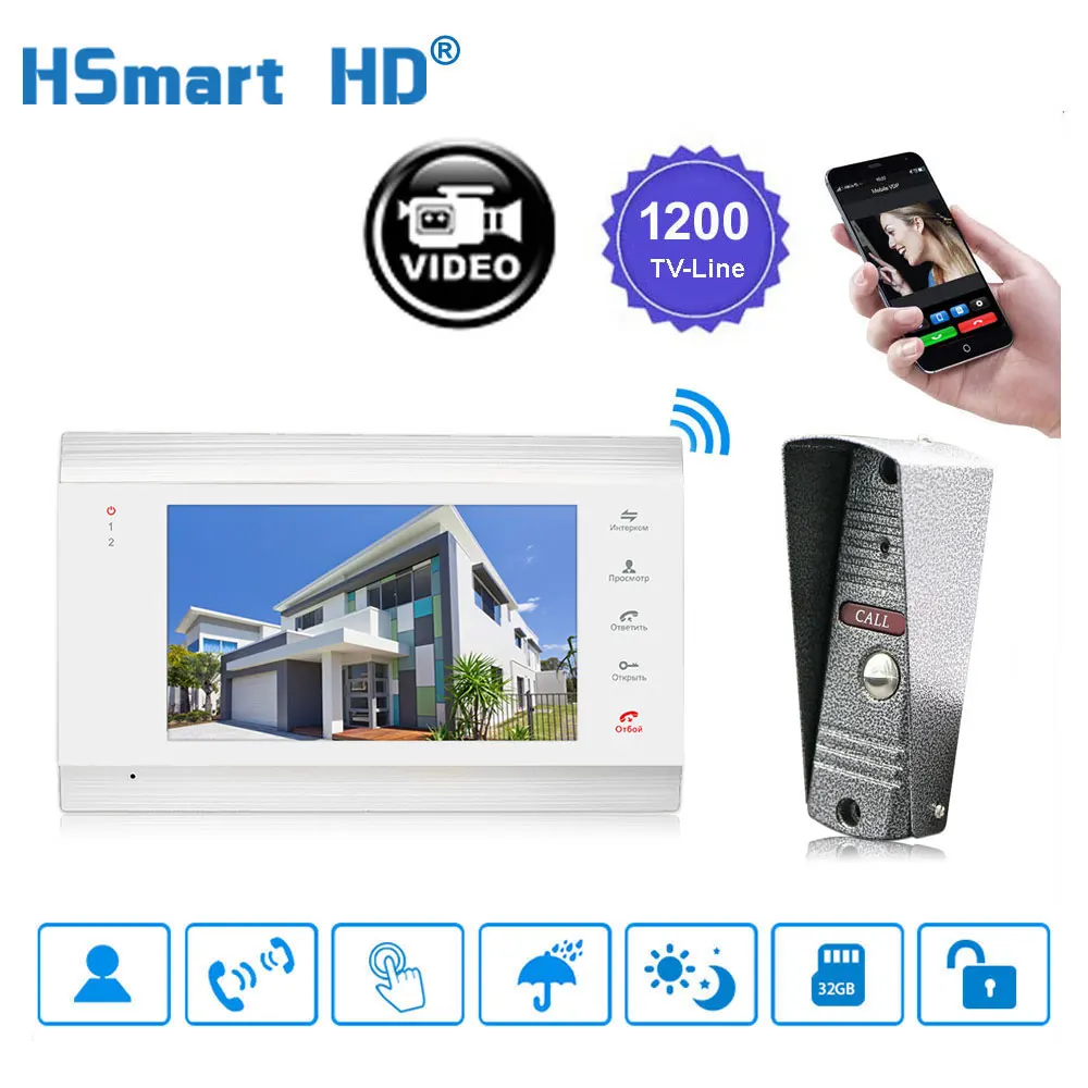 7 дюймов Беспроводной Wi Fi ЖК дисплей монитор HD 720P видео домофона 1200TVL ИК IP65
