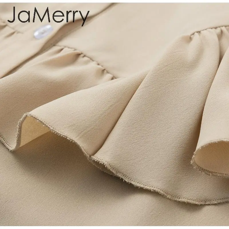 JaMerry, винтажная плиссированная женская блузка, рубашка, элегантная, рукав-фонарик, пуговицы, женские топы, рубашки, Осень-зима, офисные женские блузки