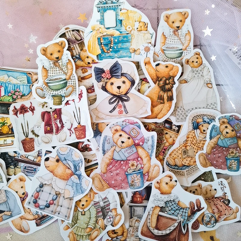 40pcs/pack Cute Bear Dress Stickers Junk Journal Planner Stickers Scrapbooking Decorative Sticker DIY Craft Photo Albums