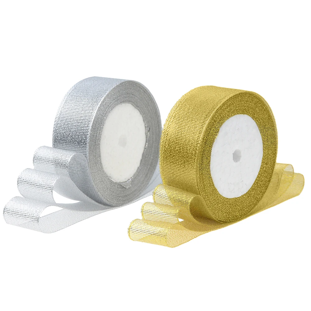 Gold and Silver Ribbon 25 Yard/22M Metallic Luster Wedding Christmas Decoration DIY Wedding Card Gift Wrapping