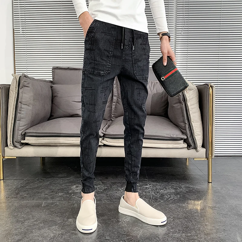 

Drawstring Harem Pants Men's Stretch Slim Fashion Washed Retro Casual Pants Men Streetwear Wild Hip Hop Trousers Mens 28-36