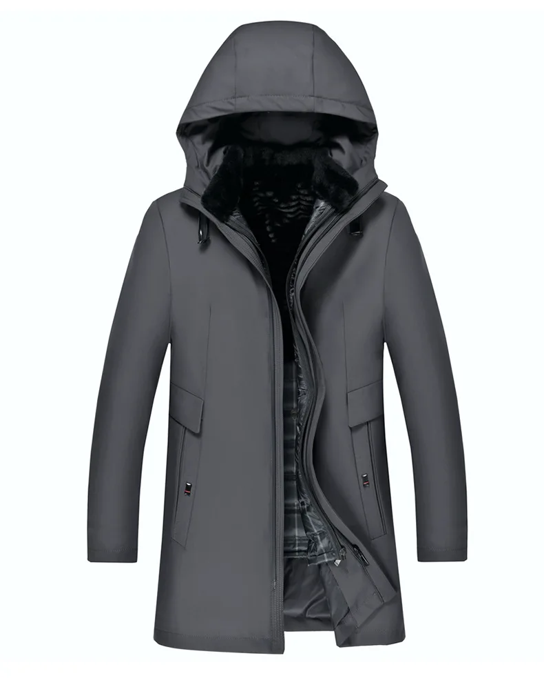 Winter New Men's Down Jacket Thick Warm Hooded Zipper Pocket Casual Windproof Detachable Down Liner Jacket male Coat