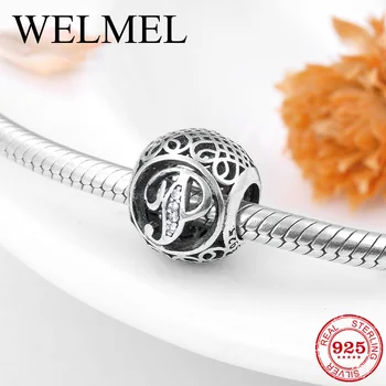 

Letter P Beads Sterling Silver 925 Crystal Zircon Fit Original Pandora Charms Bracelet DIY Jewelry making Hot sale 2018