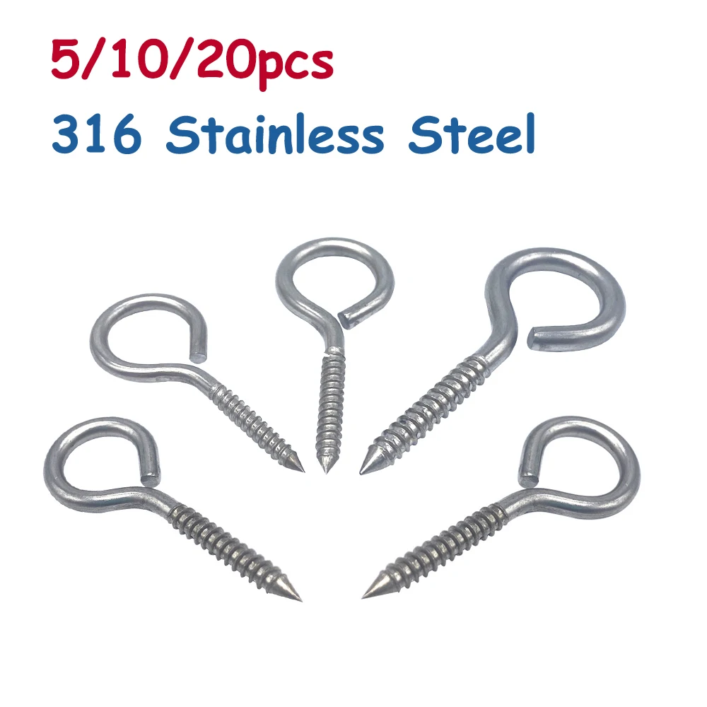 5/10/20pcs 316 Stainless Steel M5 Eye Screw Bolt Hook Eye Pins Hooks