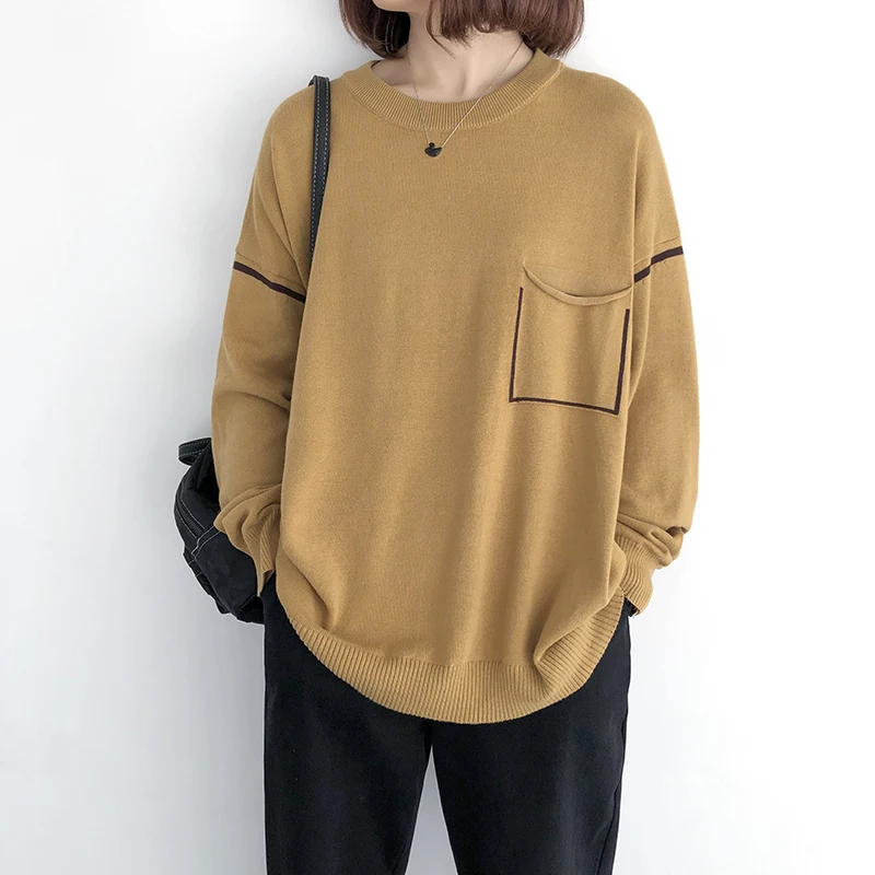 Женский вязаный свитер тонкий весенний пуловер с круглым вырезом и длинными