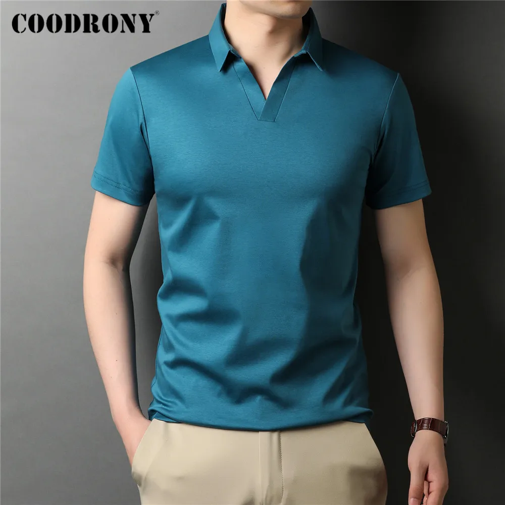 COODRONY Brand High Quality Summer Cool Pure Color Casual Short Sleeve 100% Pure Cotton Polo-Shirt Men Slim Fit Clothing C5198S