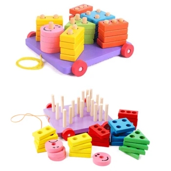 

Colorful Montessori Child Wooden Block Baby Geometric Intelligence Board Toy Shape Column Building Blocks Learning Education Toy