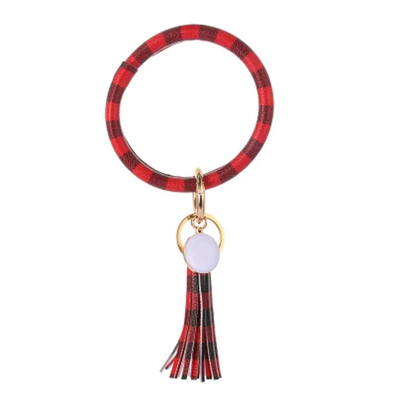 ZG New PU Leather O Bracelet KeyChains Circle Cute Same Color Tassel Wristlet Keychain Wholesale Women Girls - Цвет: NO.12