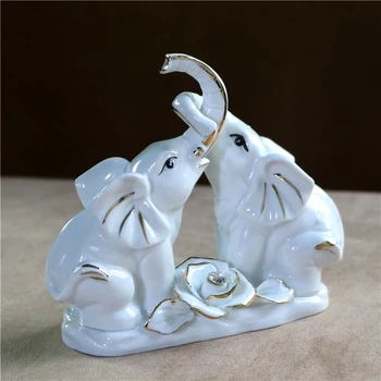 

Porcelain Estrus Couple Elephant Figurine Household Ceramics Elephant Lovers Statue Animal Decor Gift Craft Ornament Accessories