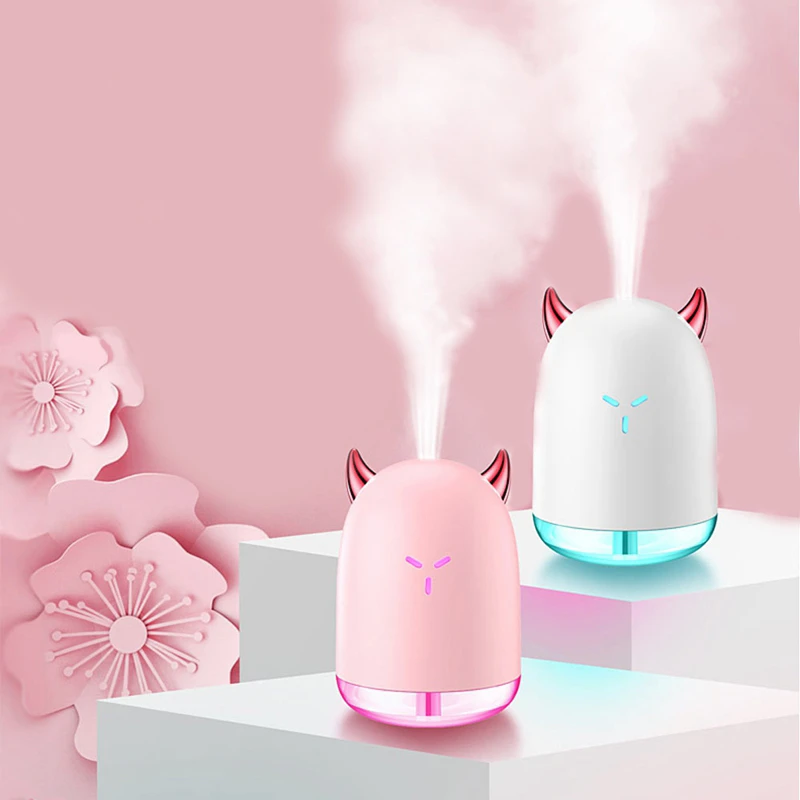 

A Cute Elf Demon Air Humidifier 260ML USB Ultrasonic Mini Portable Humidifier With Rainbow Color Night Light For Home Office Car