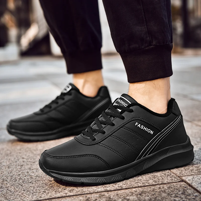 

2019 Winter Shoes Men Lace-Up Fashion Microfiber Leather Casual Men Shoes Brand Men Sneakers Lightweight Men FLats