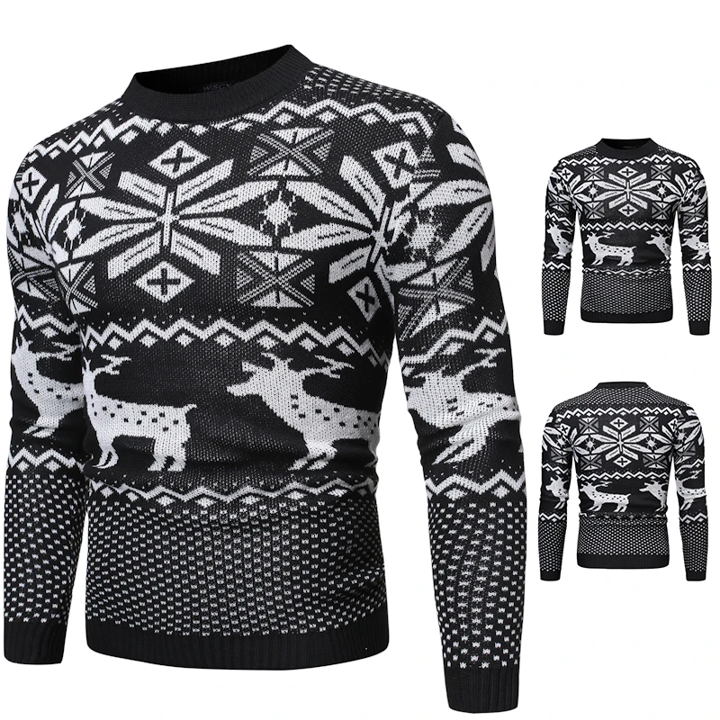 Осенне-зимний мужской Рождественский свитер, Повседневные свитера с круглым вырезом, вязаный пуловер с оленем в стиле хип-хоп, Джемпер Джерси, облегающая Мужская одежда, Sueter Hombre