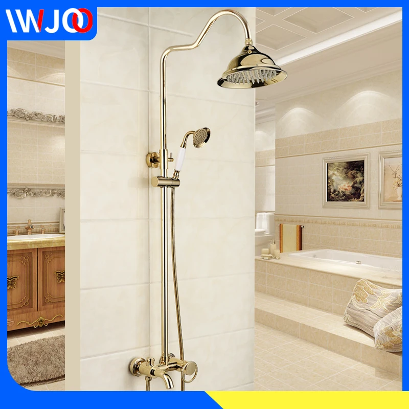 Bathroom Rain Shower Faucets Gold Brass Bathtub Faucet Hand Held