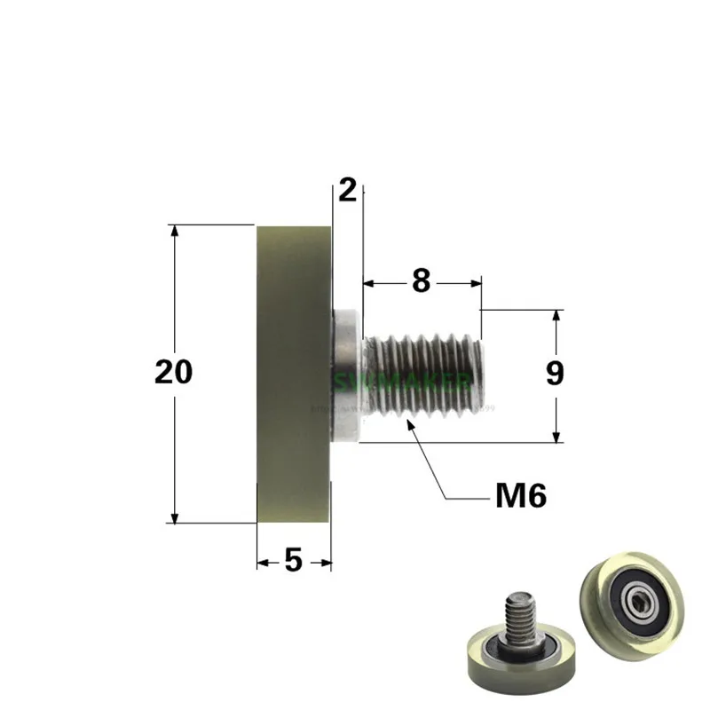 

10pcs 6*20*5mm M6x20x5 696 Rubber-coated Bearing Pulley/Rolling Press Wheel, PU Polyurethane Guide Wheel/ Flat Soft Rubber