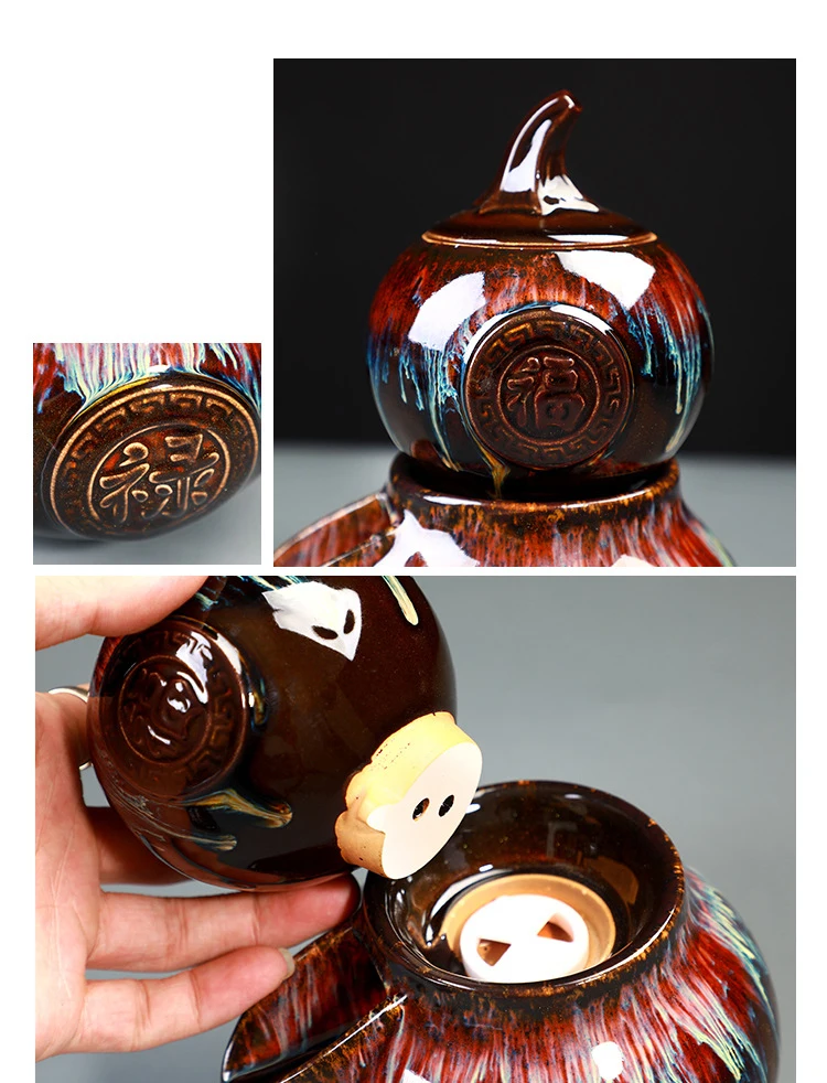 9Pcs Jianye Tianmu kiln enamel sand gold glaze dish teapot rotating water storage tea ceremony accessories ceramic tea set
