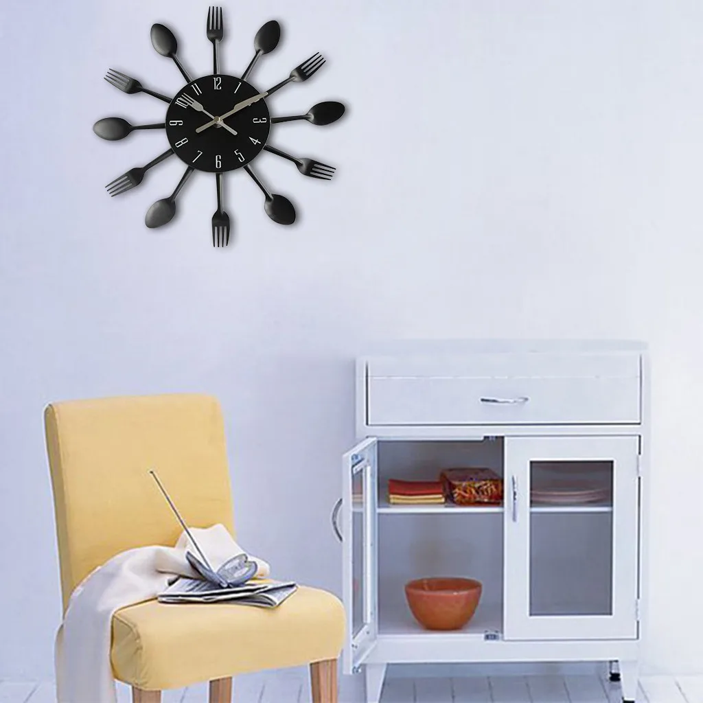Clocks Wall Modern Design Sliver Cutlery Kitchen Utensil Wall Clock Spoon Fork Clock Clocks Wall Home Decor Living Room Luxury