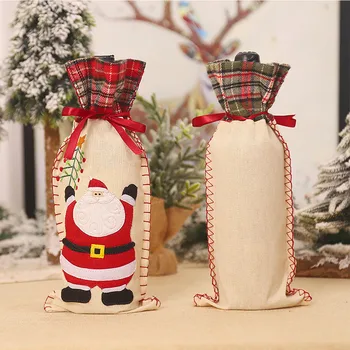

New Year 2020 Christmas Wine Bottle Dust Cover Bag Santa Claus Noel Dinner Table Decor Christmas Decorations for Home#35