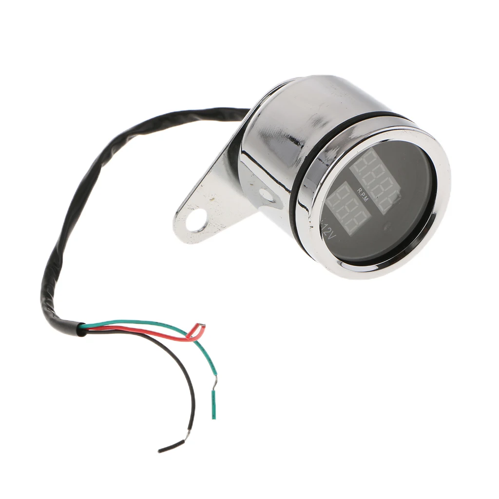 Motorcycle LED Dual Digital Gauge Tachometer Voltmeter Meter Waterproof