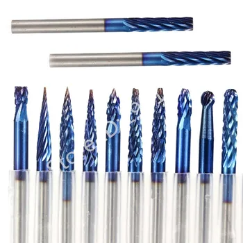 

20pcs Coat Carbide Nano End Mill Engraving Bits CNC Rotary Burrs Set corn PCB Router bits for Die Grinder Rotary Milling Cutter