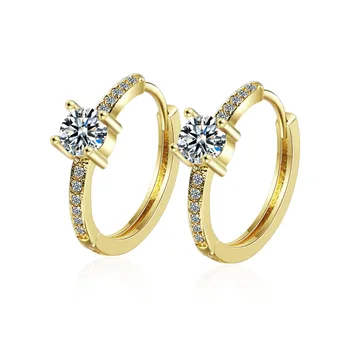 

Gold With Clear CZ 4 Claw Round Crystal Huggies Hoop Earring Anti-Allergic Jewelry For Woman Children Girl Baby Kid