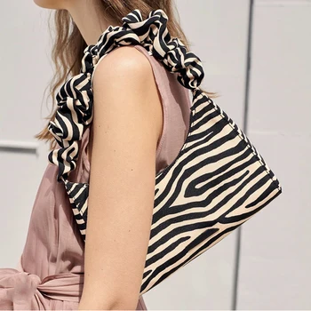 

2020 New Niche Designer Zebra Cotton Hand Bag Underarm Ruched Bags Shoulder Woman Bags