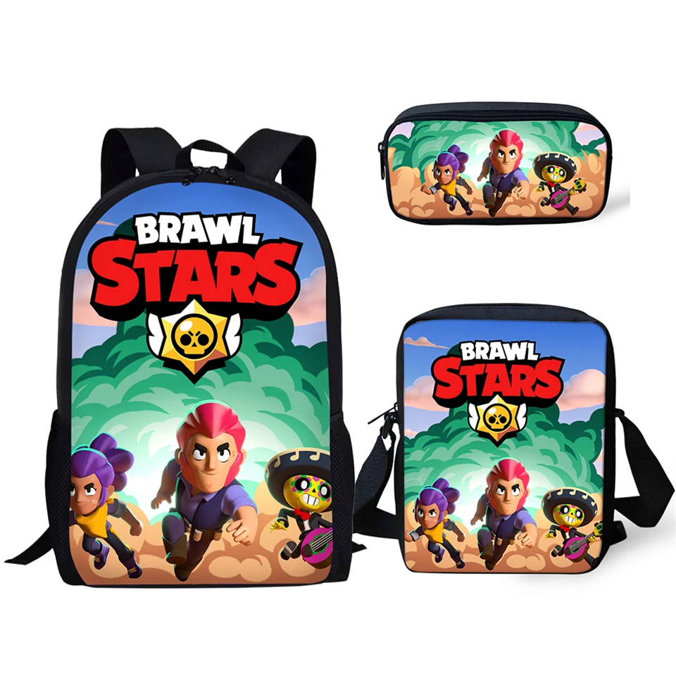 

HaoYun Children 3PCs Set Backpack Brawl Stars Pattern Kids School Book Bags Cartoon Students School Backpack/Flaps Bags/Pen Bags