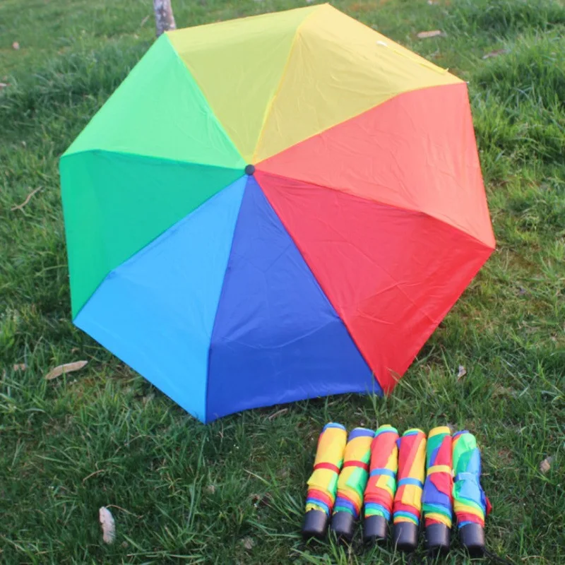 

Three Fold Rainbow 8 Bone Umbrella Belt Lanyard Logo Customizable Umbrella Folding Contraction Metal Rod Umbrella