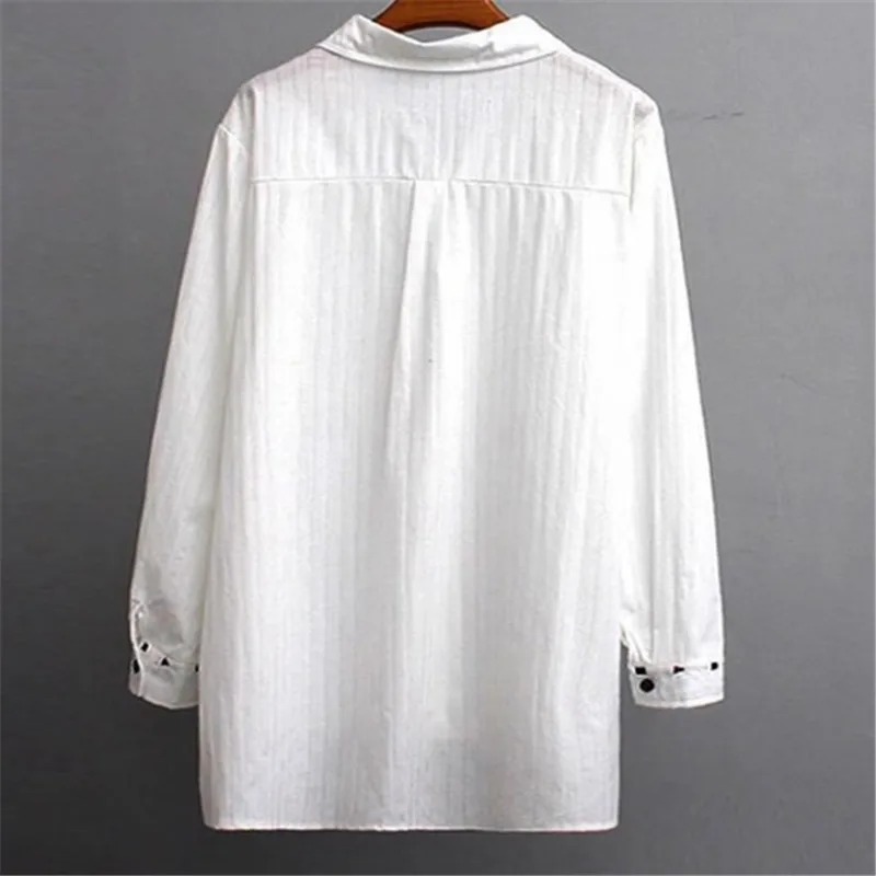 Женские блузки Топы Белые блузы с длинным рукавом и вышивкой женская одежда больших размеров женские свободные длинные рубашки Весна 4XL 5XL