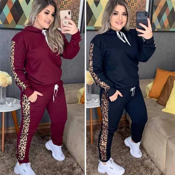 

Hooded Tracksuit Spring Autumn 2 Piece Set Women Clothes Leopard Printed Pullover Top And Pants Suit Casual Sportswear Conjuntos