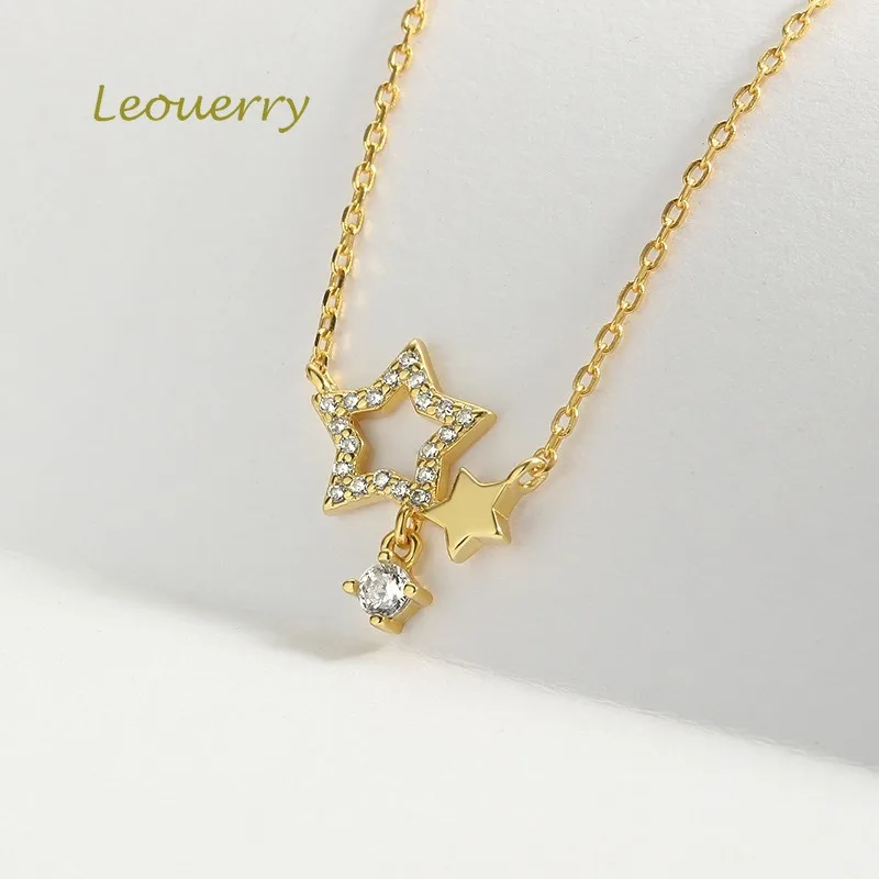 Leouerry, 925 пробы, серебряное, ажурное, звезда, циркон, подвеска, ожерелье, темперамент, новинка, цепочка для ключицы,, летнее ювелирное изделие