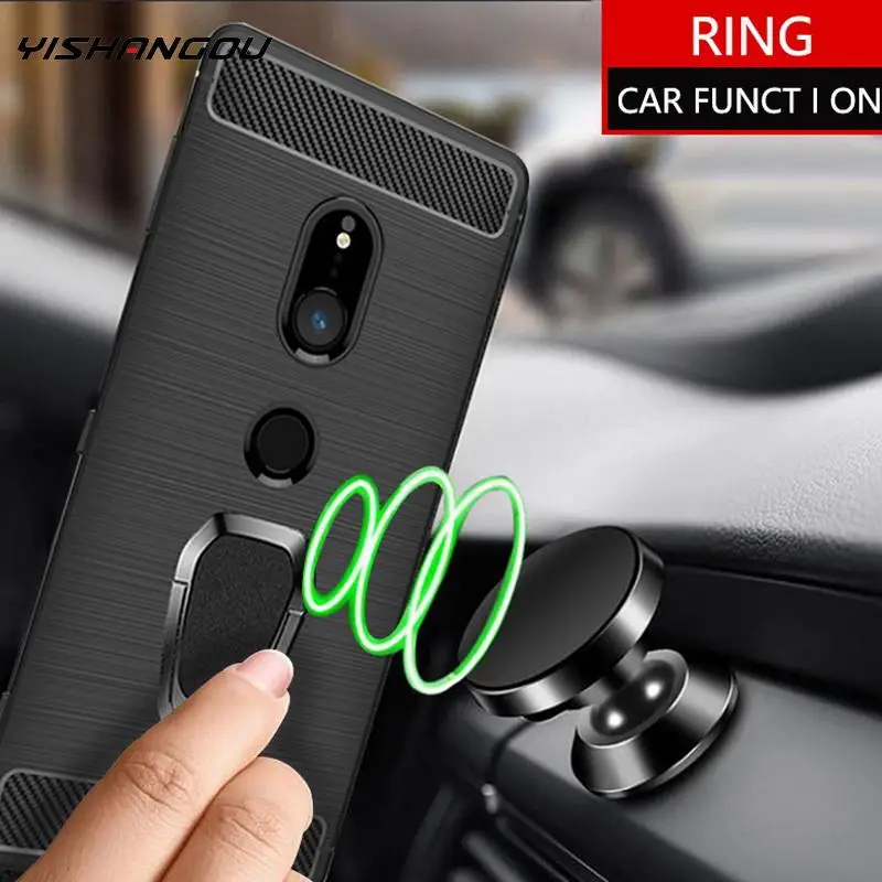 

For Sony Xperia 2 20 XZ4 Compact XZ3 XZ2 Premium XZ1 Compact XZ XA3 XA2 XA1 Ultra 10 Plus L2 Ring Holder Carbon Fiber Cover Case