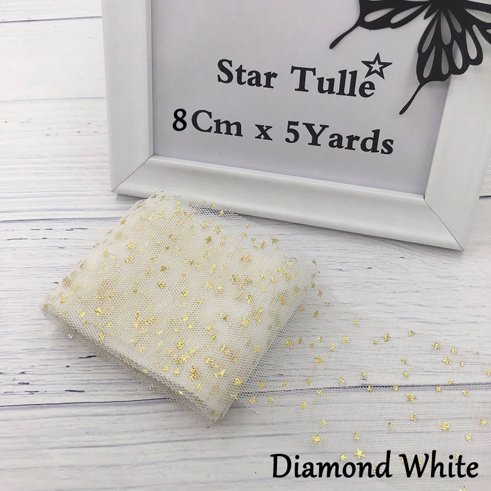 8CM DIA WHITE 8 см 5 ярдов блестящая Звезда тюль рулон мягкие блестки Сетка на катушке Золотой Серебряный звезда Тюль сетчатая лента DIY ремесло день рождения поставки - Цвет: 8CM DIA WHITE
