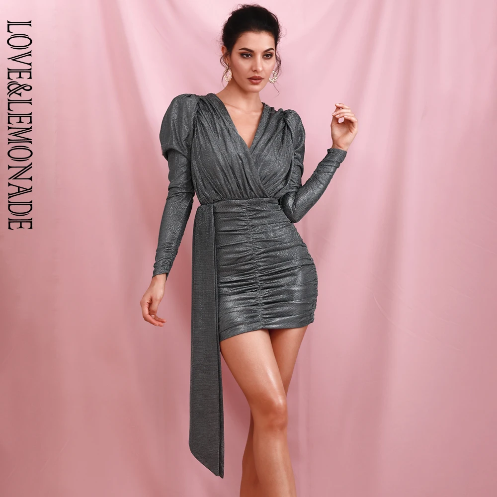 Платье LOVE &amp LEMONADE сексуальное Плиссированное мини-платье с длинным рукавом и