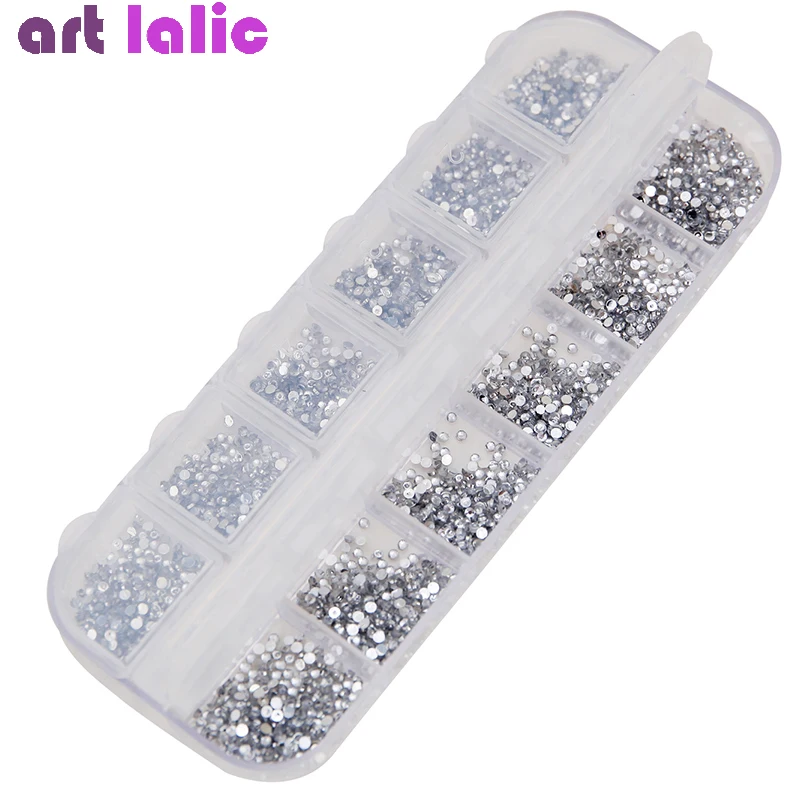 Nail-Decoration Glitters Hard-Case Silver Rhinestones Clear Round with DIY 3000pcs