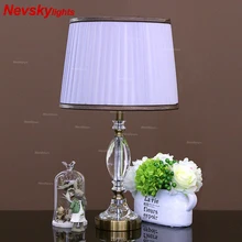 Хрустальная настольная лампа с белым абажуром для спальни тумбочка светильник настольный для гостиной прикроватные настольные лампы современной книжной лампы светильник белый абажур для чтения