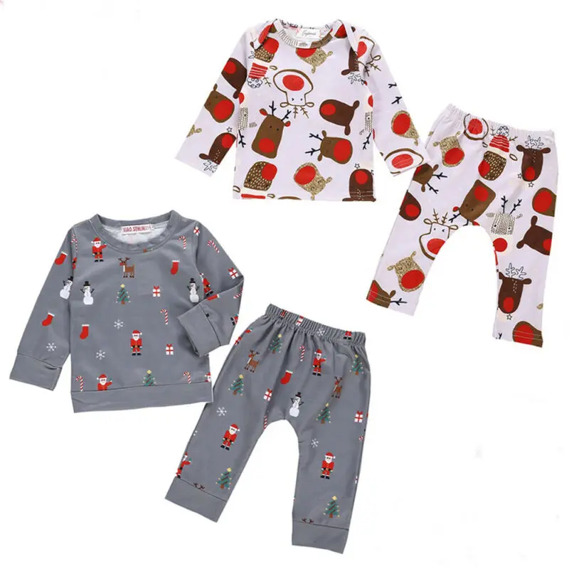 Одежда для новорожденных девочек, Рождественская одежда для сна, Детская Хлопковая одежда для сна, пижамный комплект, Рождественский комплект одежды для малышей