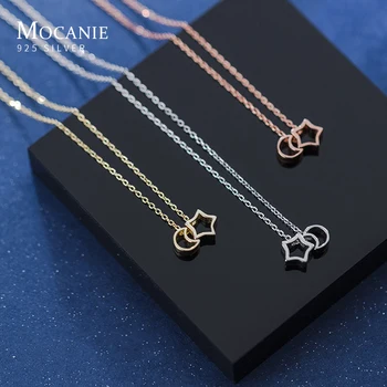 

Mocanie Summer New 925 Sterling Silver 3 Color Cute Hollow Out Star Moon Pendant Necklace for Women Link Chain Fine Jewelry Gift