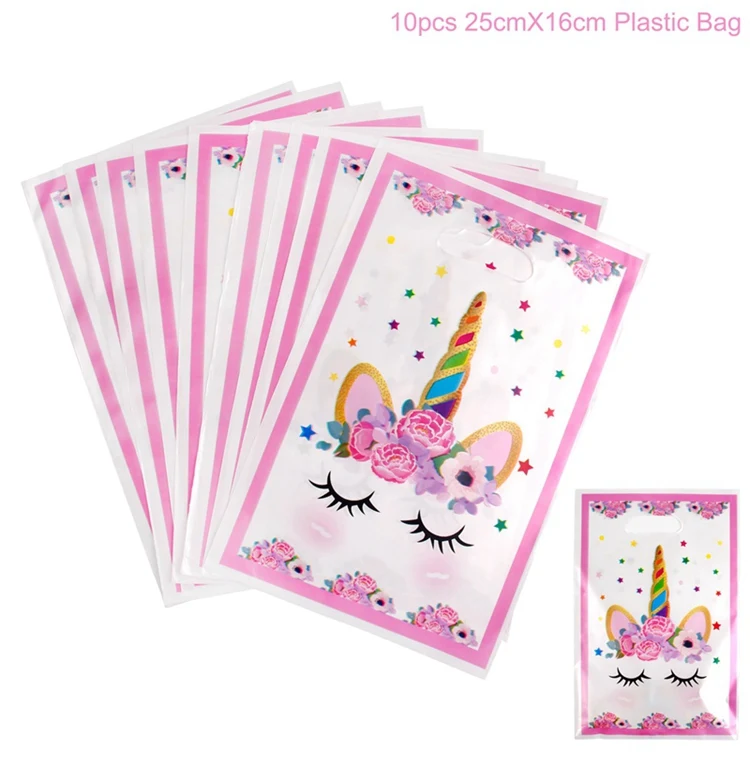 plastic gift bag PATIMATE Единорог бумажные тарелки для вечеринки салфетки для стаканчиков на день рождения одноразовые столовые приборы Наборы для детского душа Детские вечерние принадлежности - Цвет: plastic gift bag