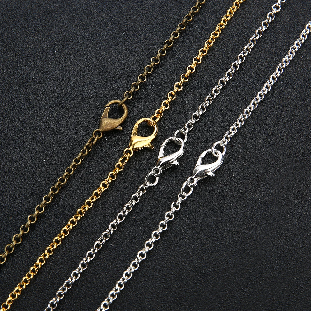 10pcs/lot Gold  Antique Bronze Color 3mm Round Link Chain Necklace with Lobster Clasp 60cm Fit DIY Jewelry Making Findings