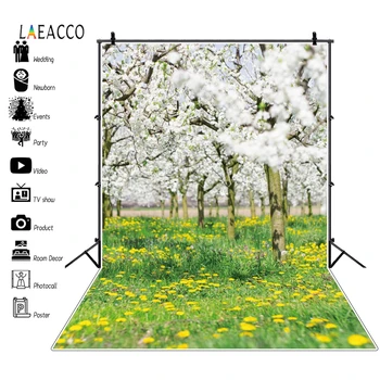 

Laeacco Spring Flower Garden Tree Grassland Green Scene Custom Photographic Background For Photography Backdrop For Photo Studio