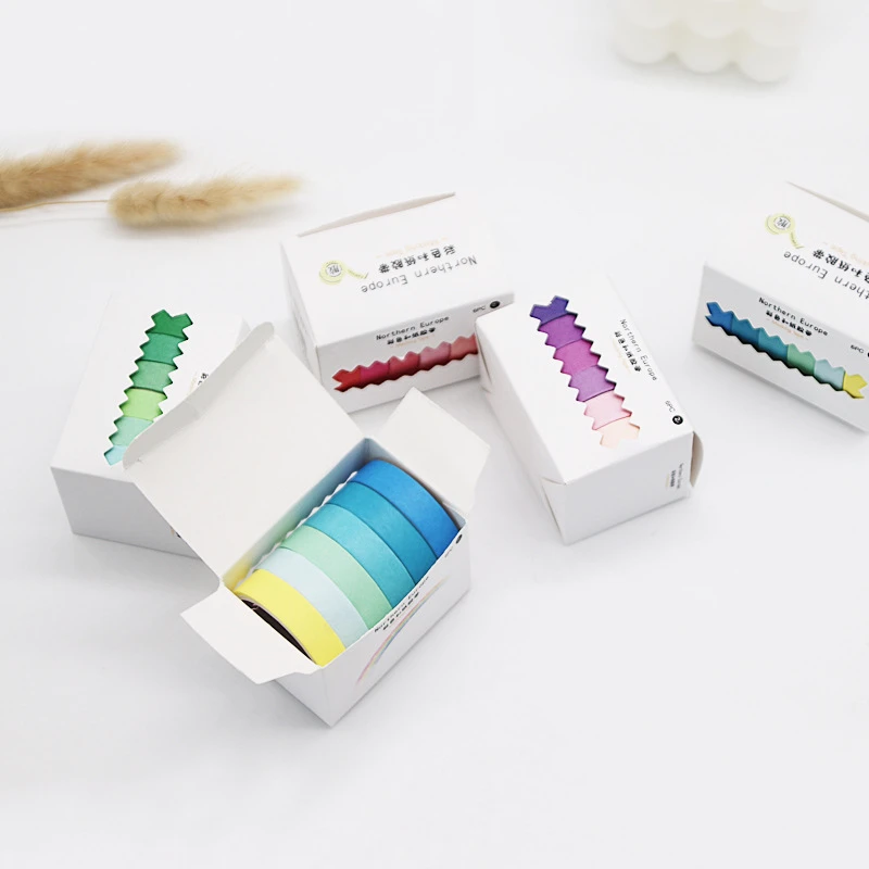 6pcs Washi Tape Student hand account tape rainbow and paper tape Korean candy color diy decorative sticker hand account tape set 4