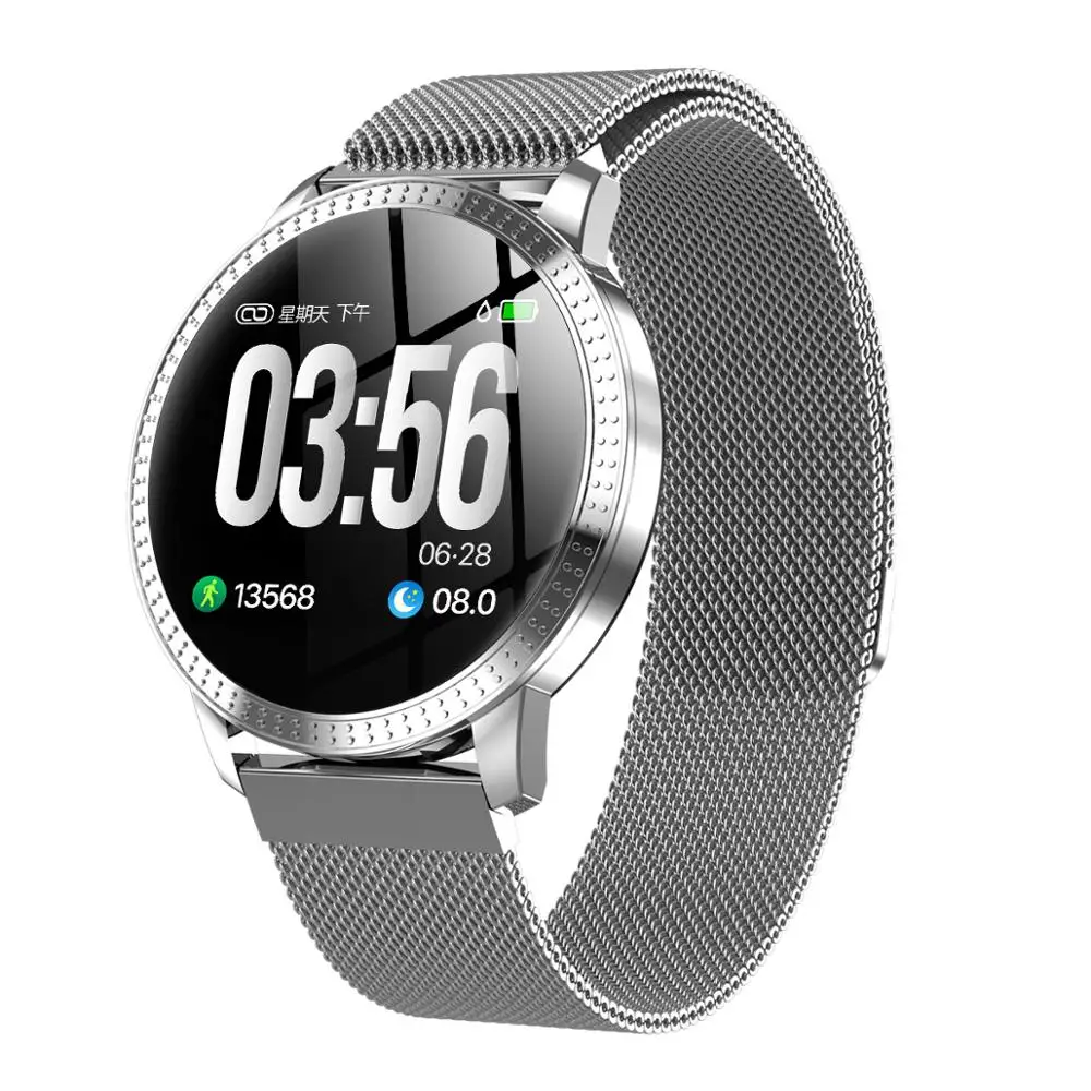 

CF18 1.22 Inch Smart Watch Waterproof IP67 Blood Pressure Monitoring Metal Starp Multi Sport Modes SmartWatch Women Band