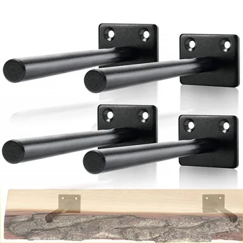 

6 inch Black Floating Shelf Brackets Carbon Steel Heavy Duty Wall Shelf Holder Bracket For Floating Wood Shelves