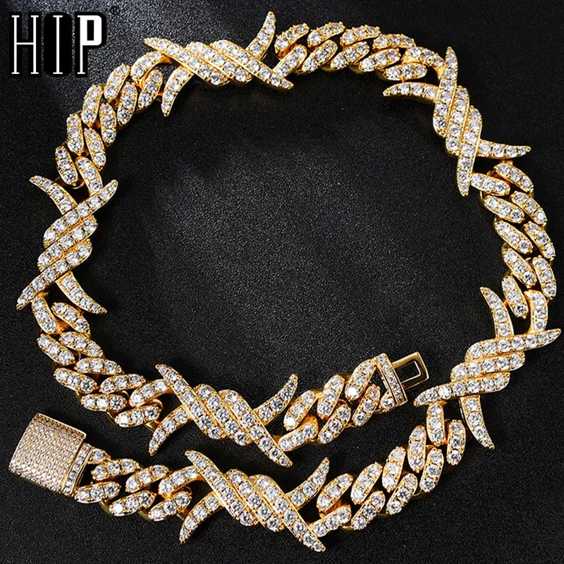 Хип-хоп 19 мм тяжелый рок шипы коробка Пряжка BARBWIRE кубинское звено Iced Out Bling CZ