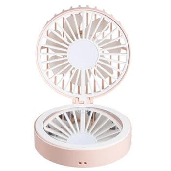 

Cake Makeup Mirror Small Fan Portable Hanging Neck Folding Press Switch Mirror Small Fan