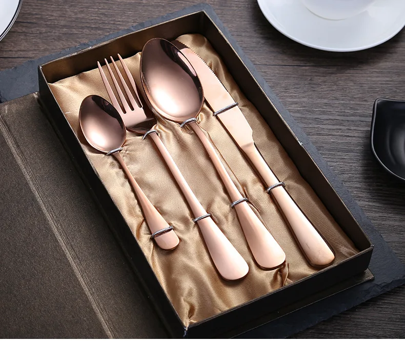 Rose gold-with box Европейский стиль, столовые приборы из нержавеющей стали, ложка, стейк, набор столовых приборов, Западная посуда, Подарочная коробка, набор ложек и вилок, посуда - Цвет: Rose gold-with box