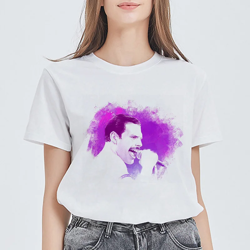 Эффектная футболка Freddie Mercury The queen Band, женская футболка большого размера, винтажные Женские повседневные топы Harajuku, эстетичные футболки для девочек