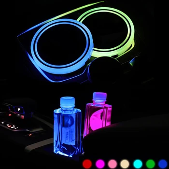 

2Pcs Car LED Water Cup Holder Bottom Mat RGB Light Decoration Cover Luminous Trim Lamp Pad Universal Ornament Car Accessories