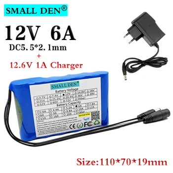 

12V 6Ah 18650 Li-ion battery 6000mAh rechargeable battery pack LED Lamp Light Backup Power Smart Audio battery+12.6V 1A Charger